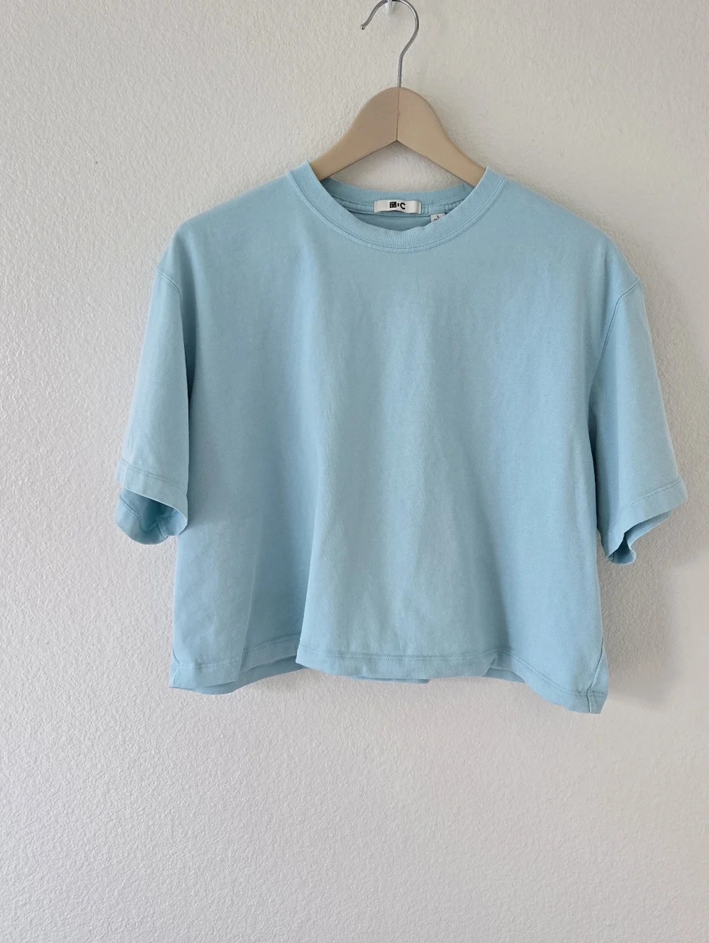Uniqlo AIRism Cotton Cropped Boxy Oversized T-Shirt Womens Size Large Blue - Picture 6 of 12